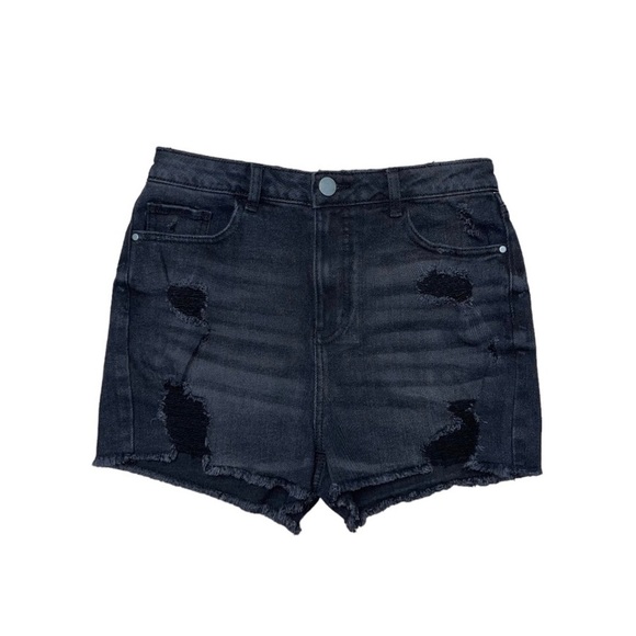 No Boundaries Shorts Women’s Size‎ 9 US Black Denim Distressed High-Rise NWT - Picture 1 of 6